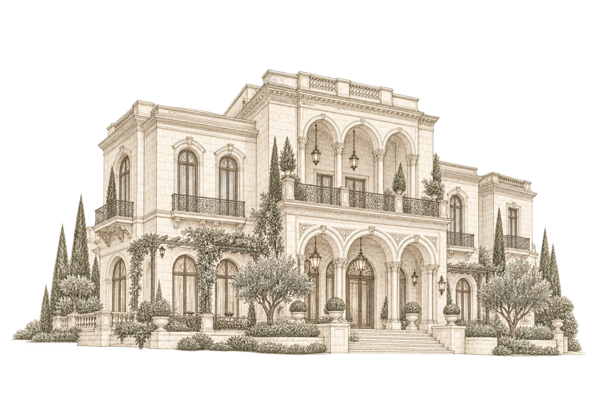Elegant line drawing of the wedding venue